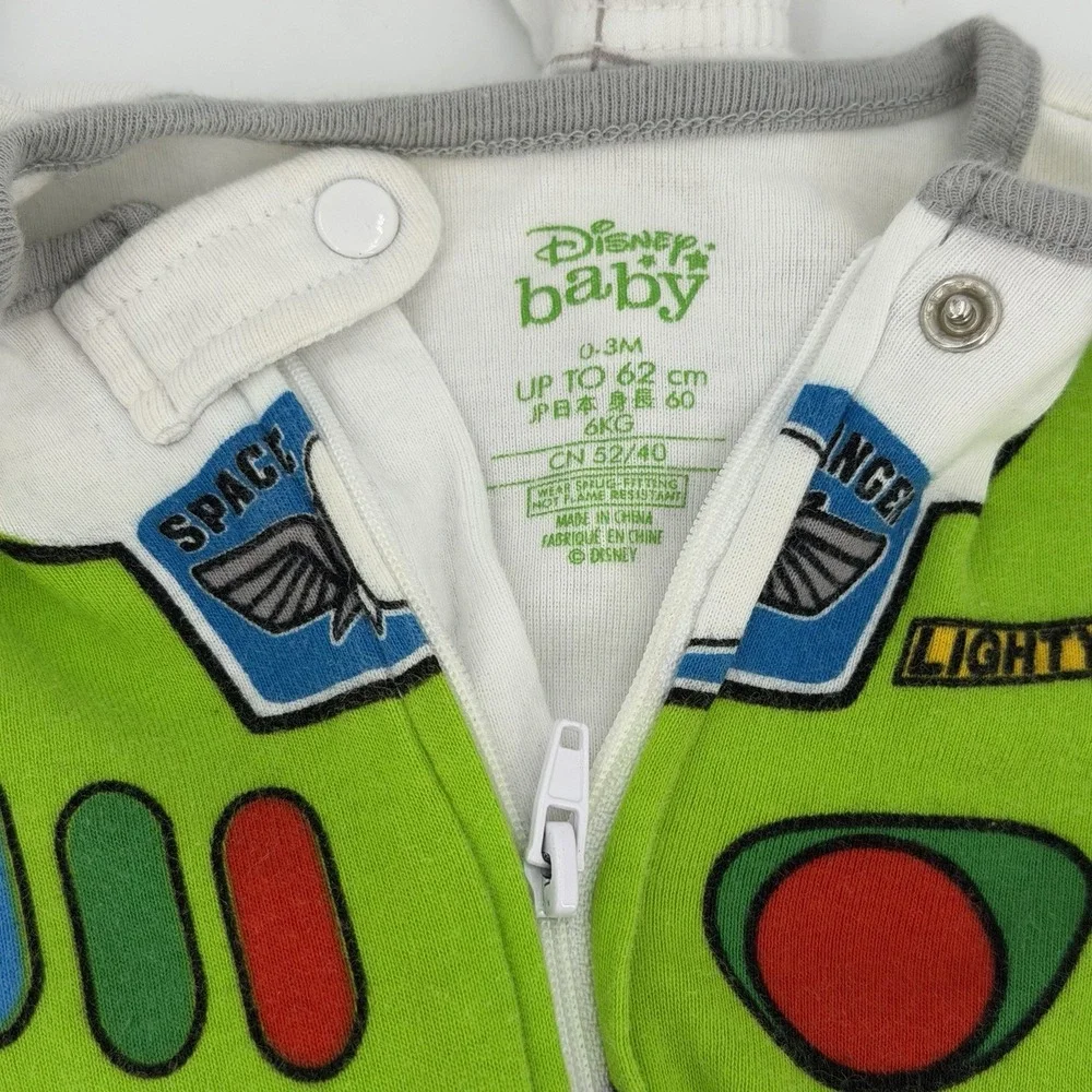 Disney Baby Sleeper Toddler 0-3 Months Green Full Zip Buzz Lightyear Cotton